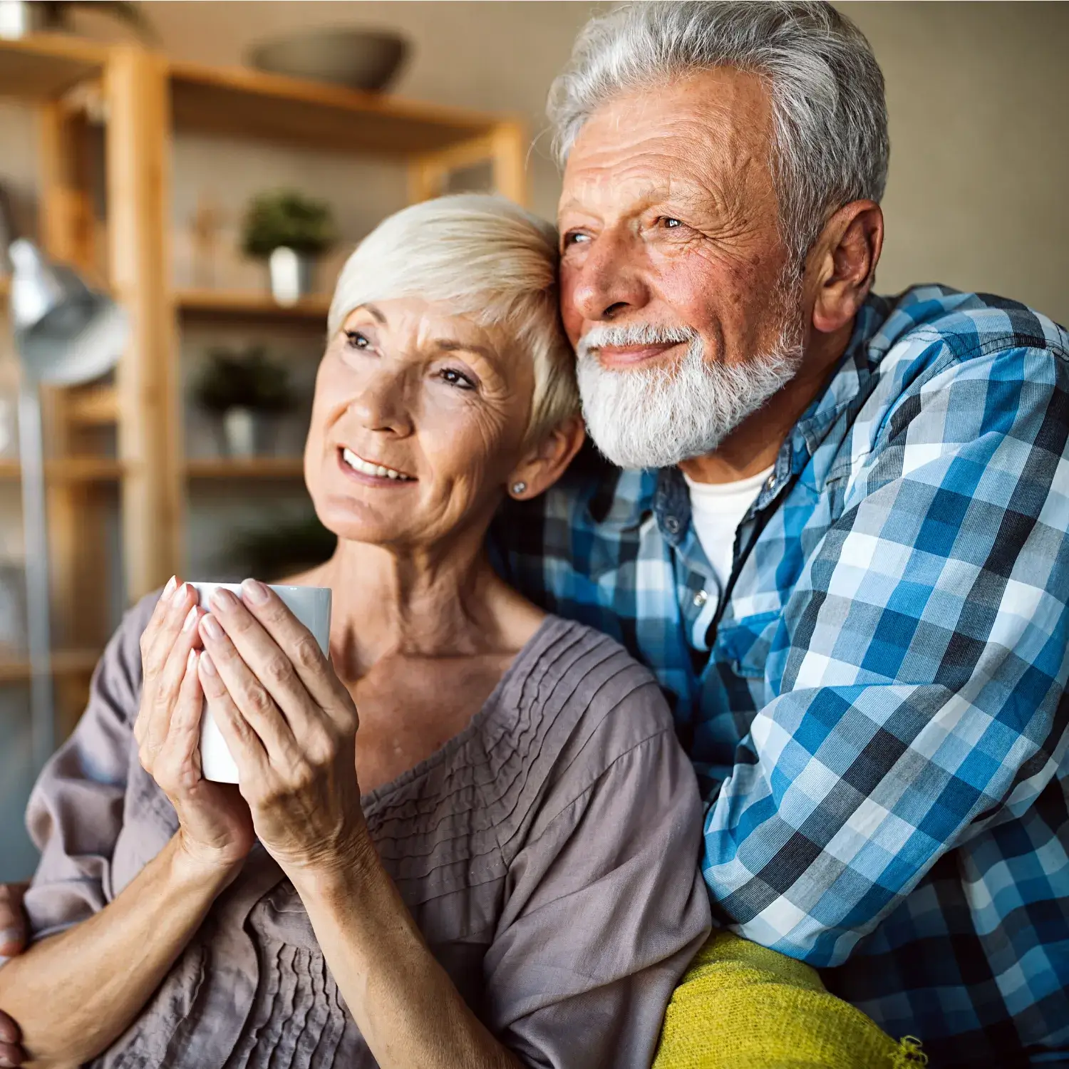 Old Couple Seeing through Window